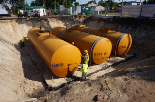 Underground tanks in the excavation